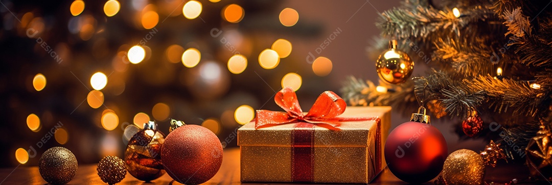 Decoração de Natal, árvore, bola, caixa de presente