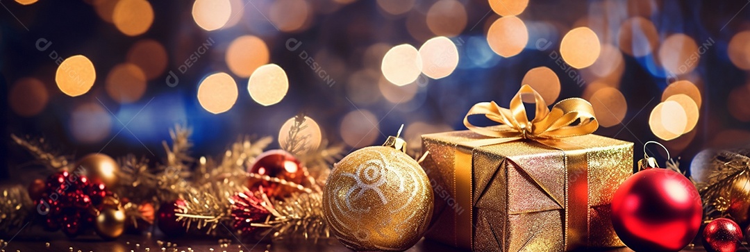 Decoração de Natal, árvore, bola, caixa de presente