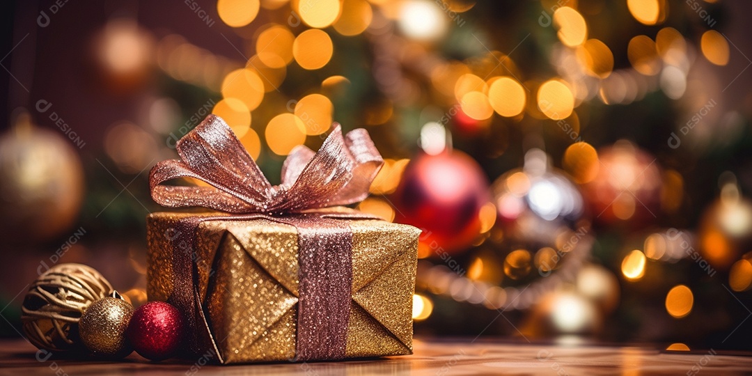 Decoração de Natal, árvore, bola, caixa de presente