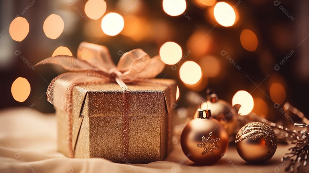 Decoração de Natal, árvore, bola, caixa de presente