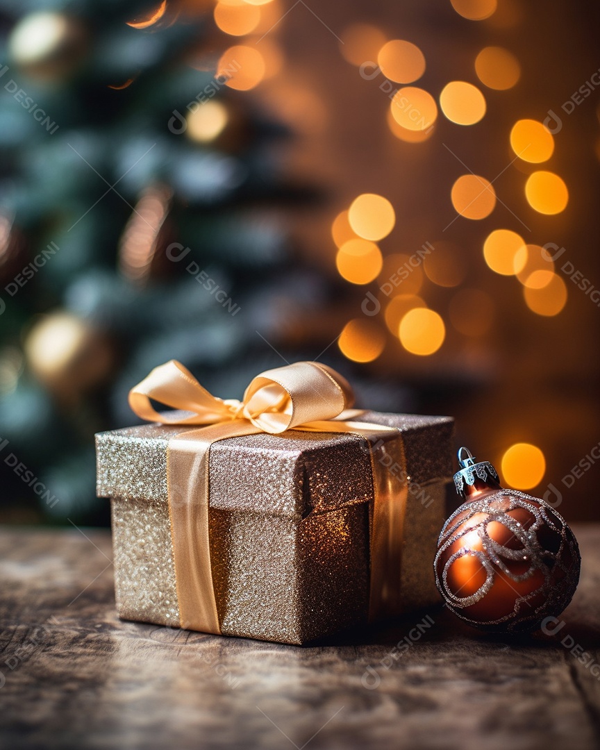 Decoração de Natal, árvore, bola, caixa de presente