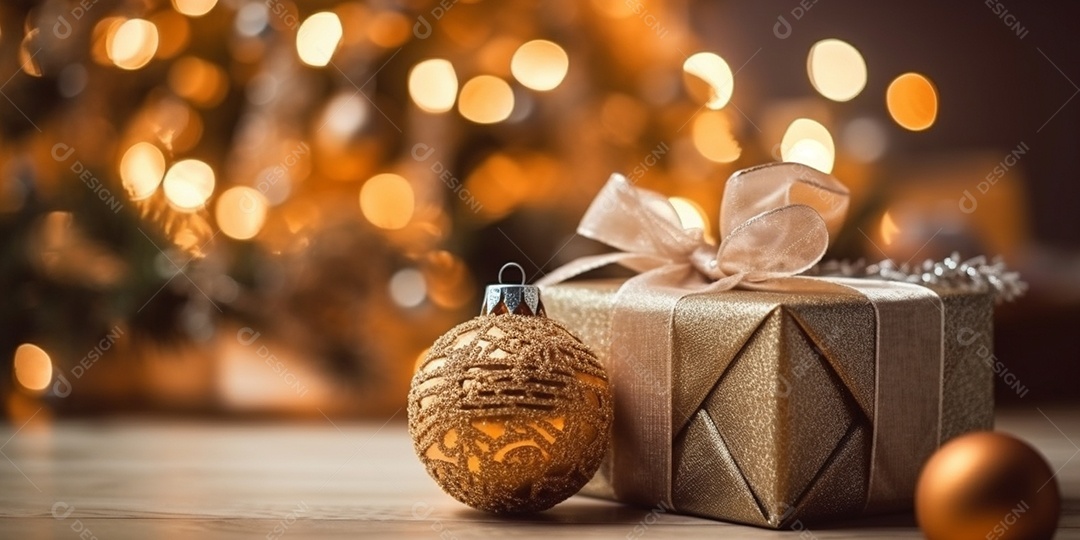 Decoração de Natal, árvore, bola, caixa de presente