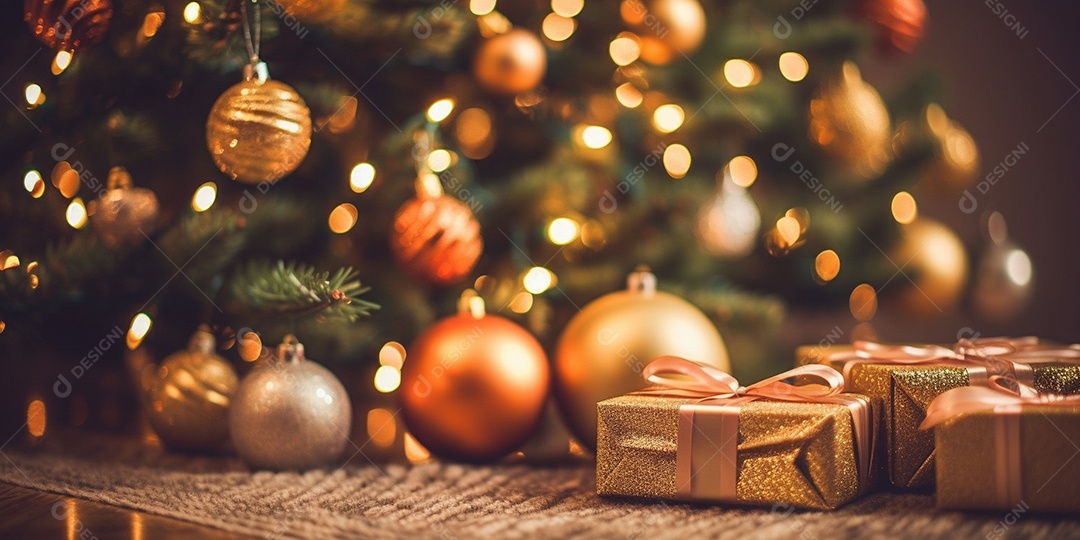 Decoração de Natal, árvore, bola, caixa de presente