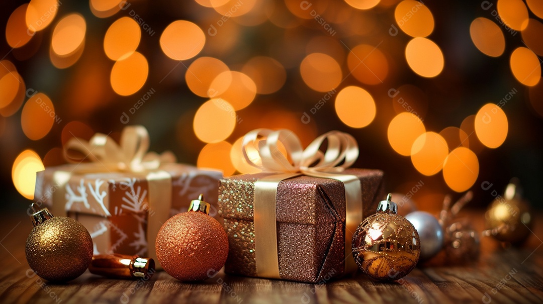 Decoração de Natal, árvore, bola, caixa de presente