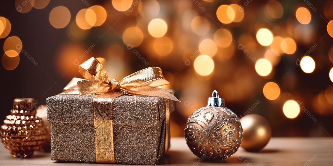 Decoração de Natal, árvore, bola, caixa de presente