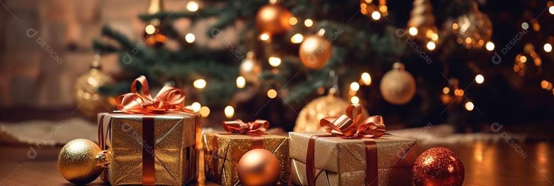 Decoração de Natal, árvore, bola, caixa de presente