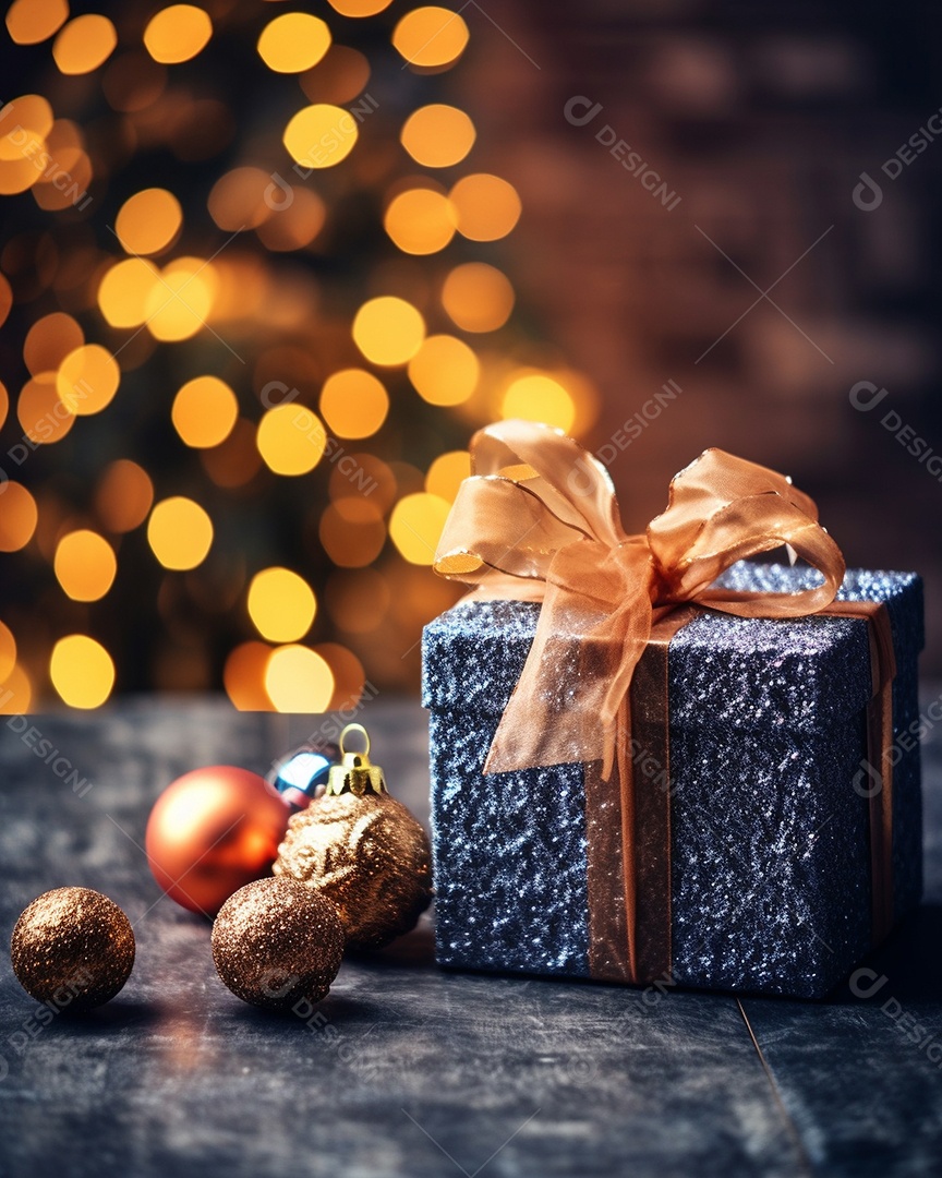 Decoração de Natal, árvore, bola, caixa de presente