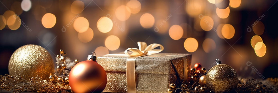 Decoração de Natal, árvore, bola, caixa de presente