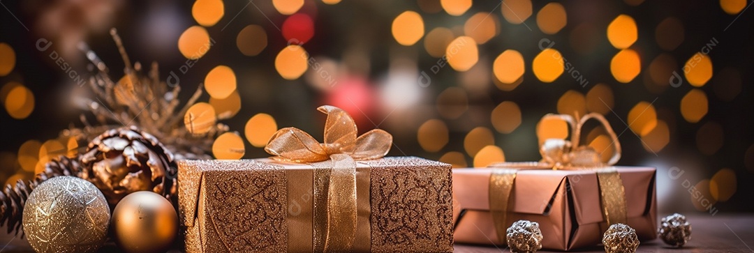 Decoração de Natal, árvore, bola, caixa de presente