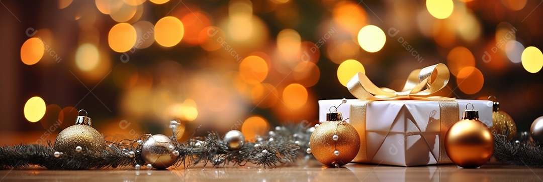 Decoração de Natal, árvore, bola, caixa de presente