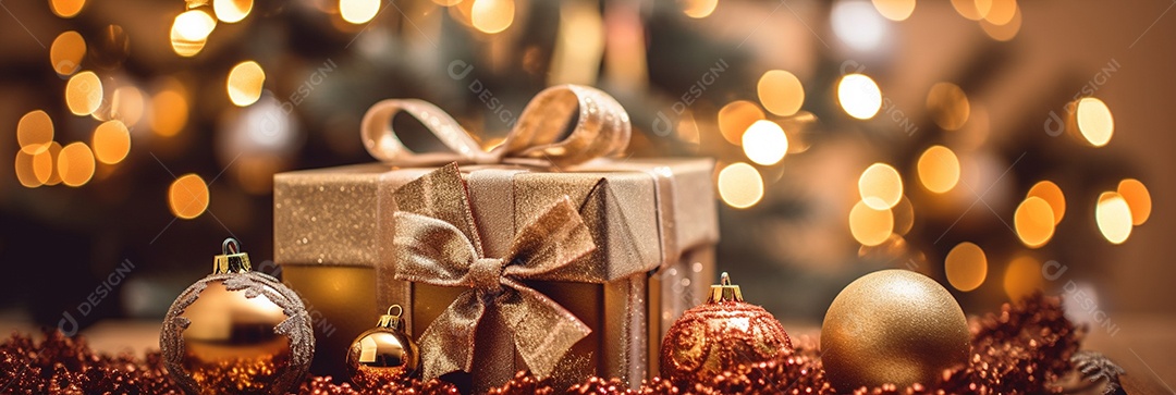 Decoração de Natal, árvore, bola, caixa de presente