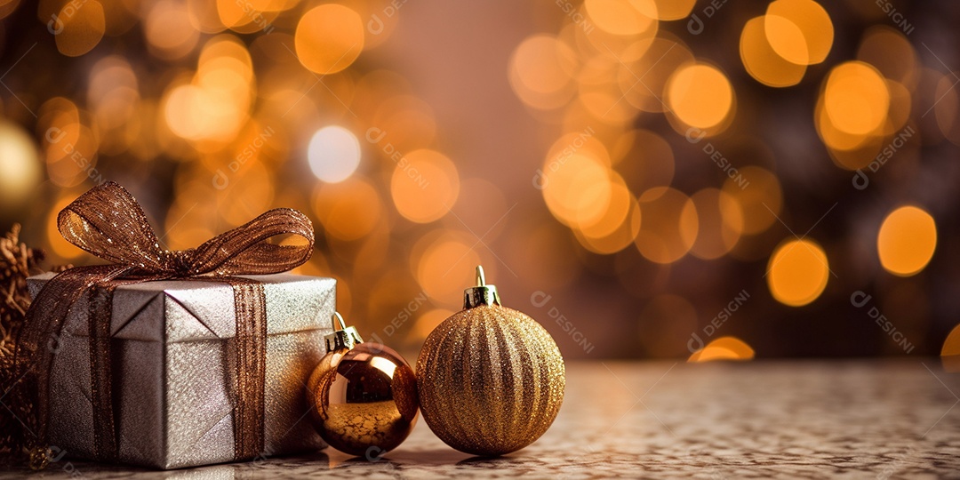 Decoração de Natal, árvore, bola, caixa de presente