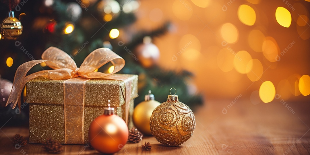 Decoração de Natal, árvore, bola, caixa de presente