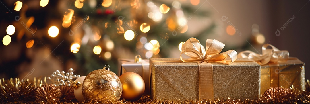 Decoração de Natal, árvore, bola, caixa de presente