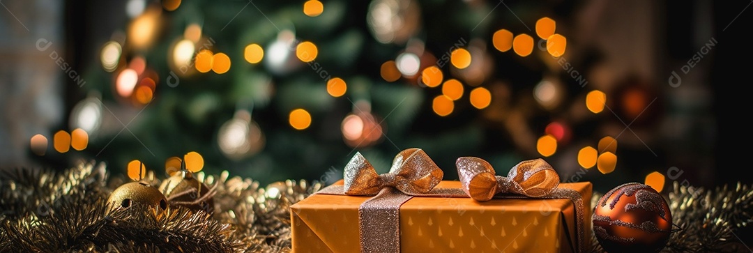 Decoração de Natal, árvore, bola, caixa de presente