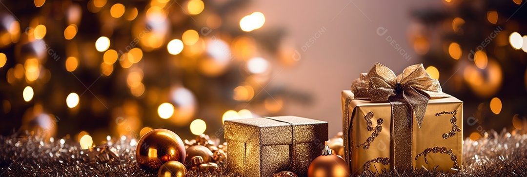 Decoração de Natal, árvore, bola, caixa de presente