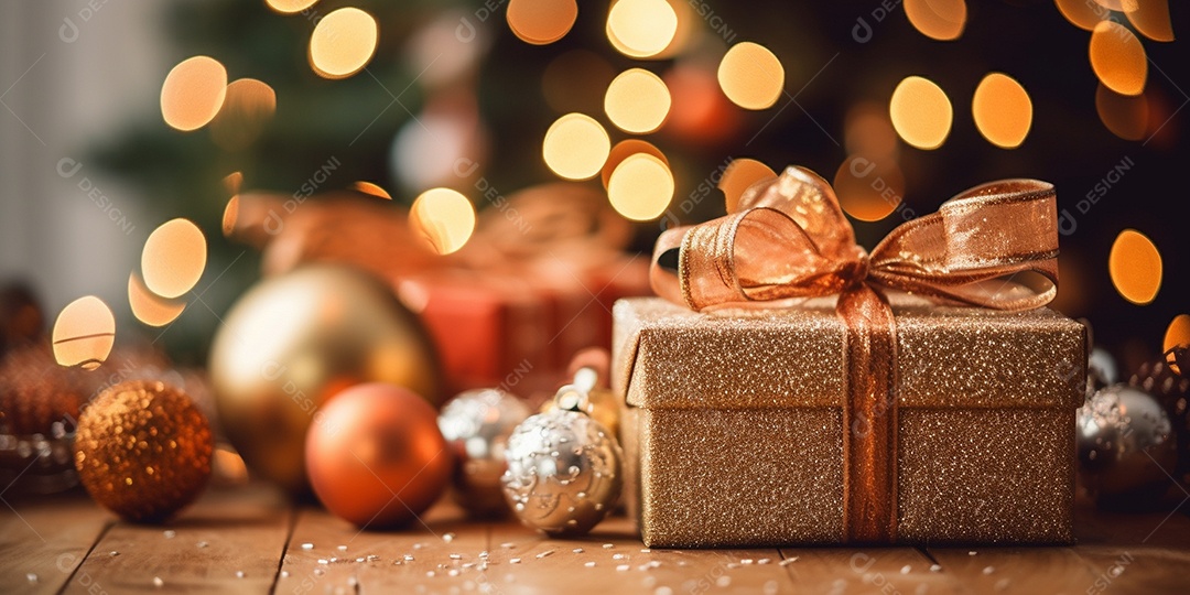 Decoração de Natal, árvore, bola, caixa de presente