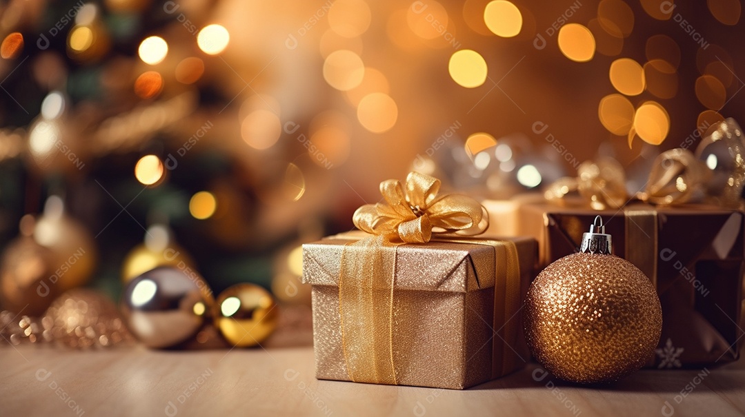 Decoração de Natal, árvore, bola, caixa de presente