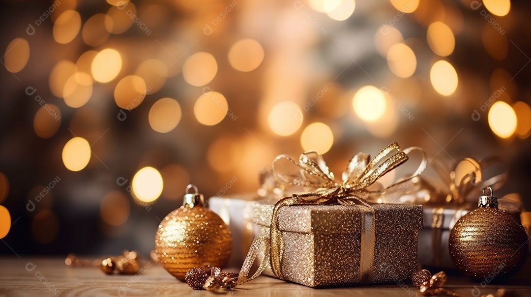 Decoração de Natal, árvore, bola, caixa de presente