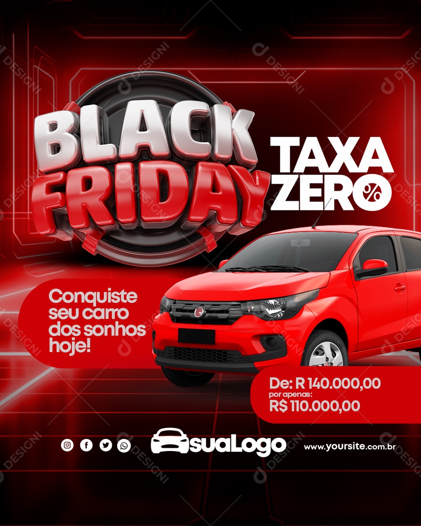 Social Media Feed Taxa Zero Black Friday Concessionária PSD Editável