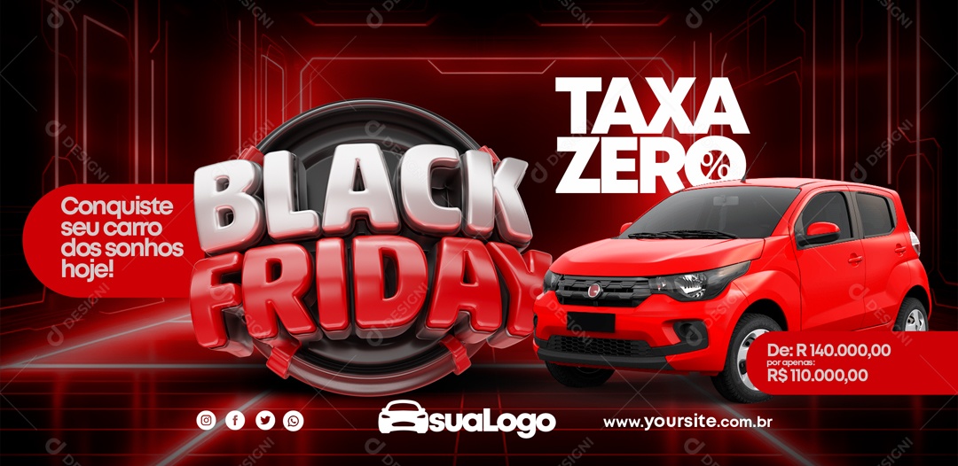 Social Media Banner Taxa Zero Black Friday Concessionária PSD Editável