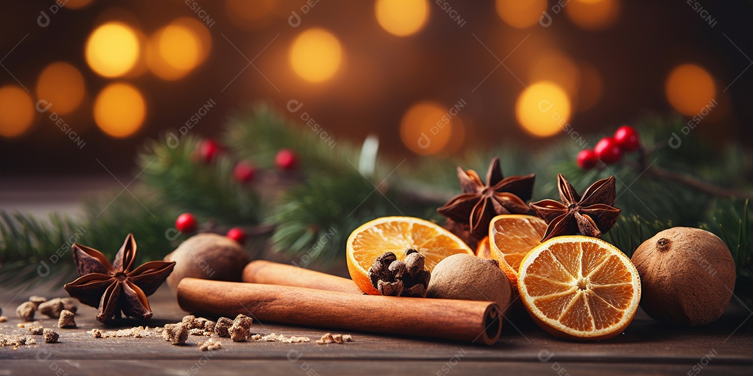 44. Traditional Christmas spices and dried orange slices on holiday bokeh background_005