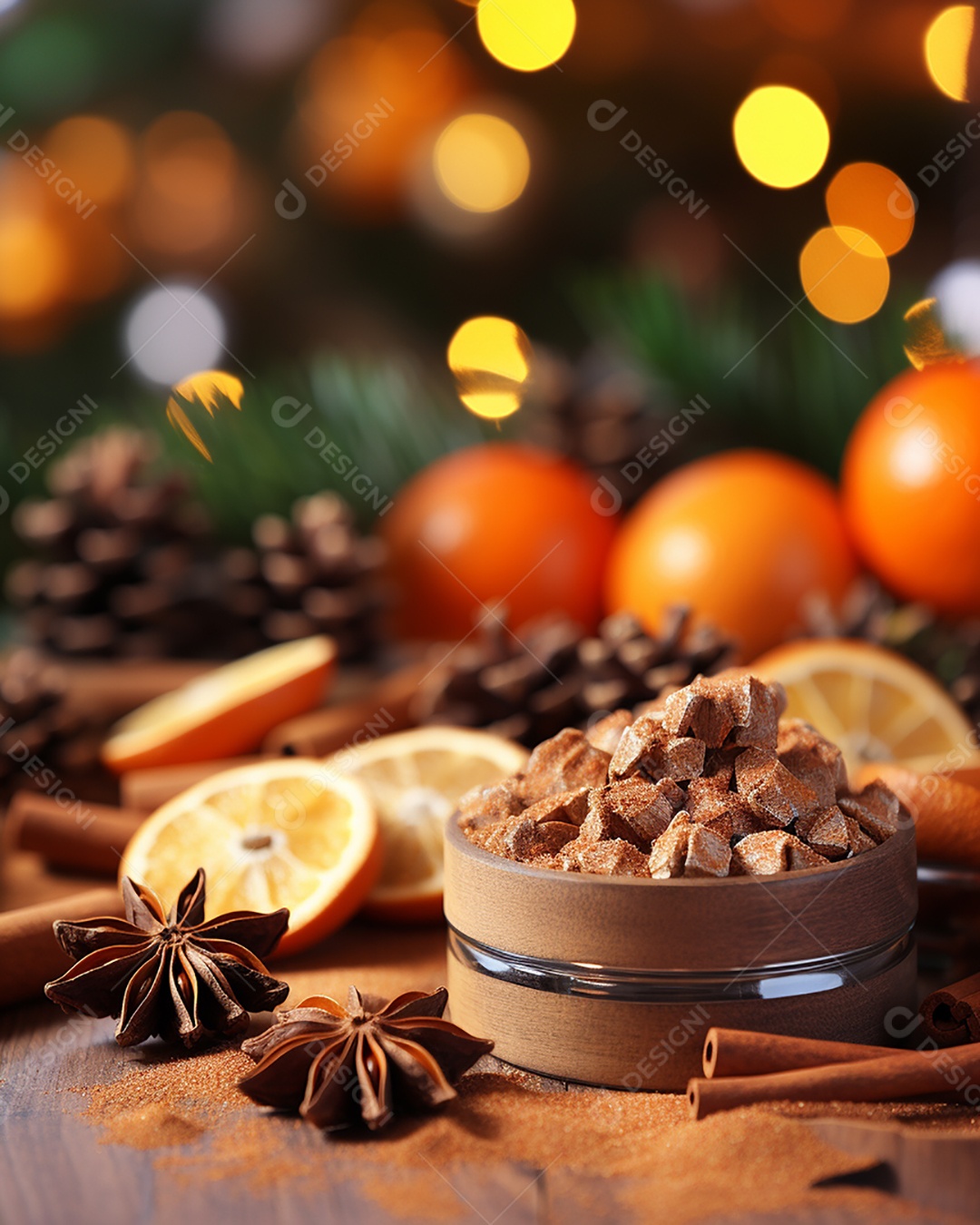 44. Traditional Christmas spices and dried orange slices on holiday bokeh background_022