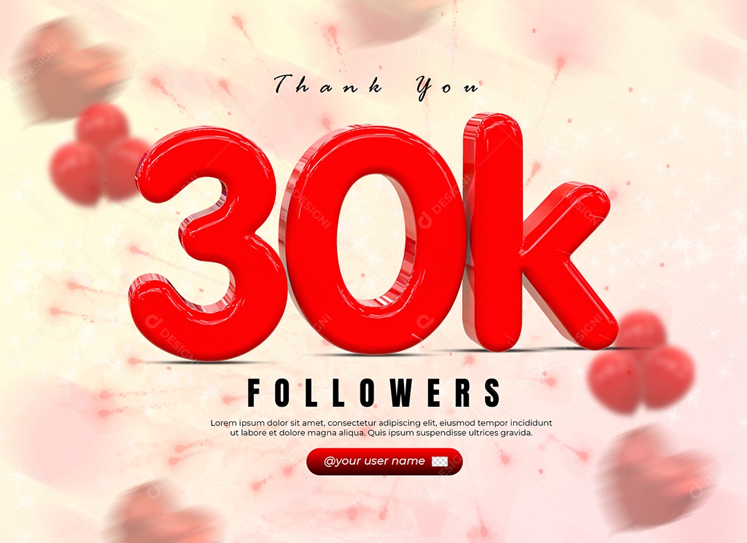 30K de Seguidores Vermelho Elemento 3D para Composição PSD