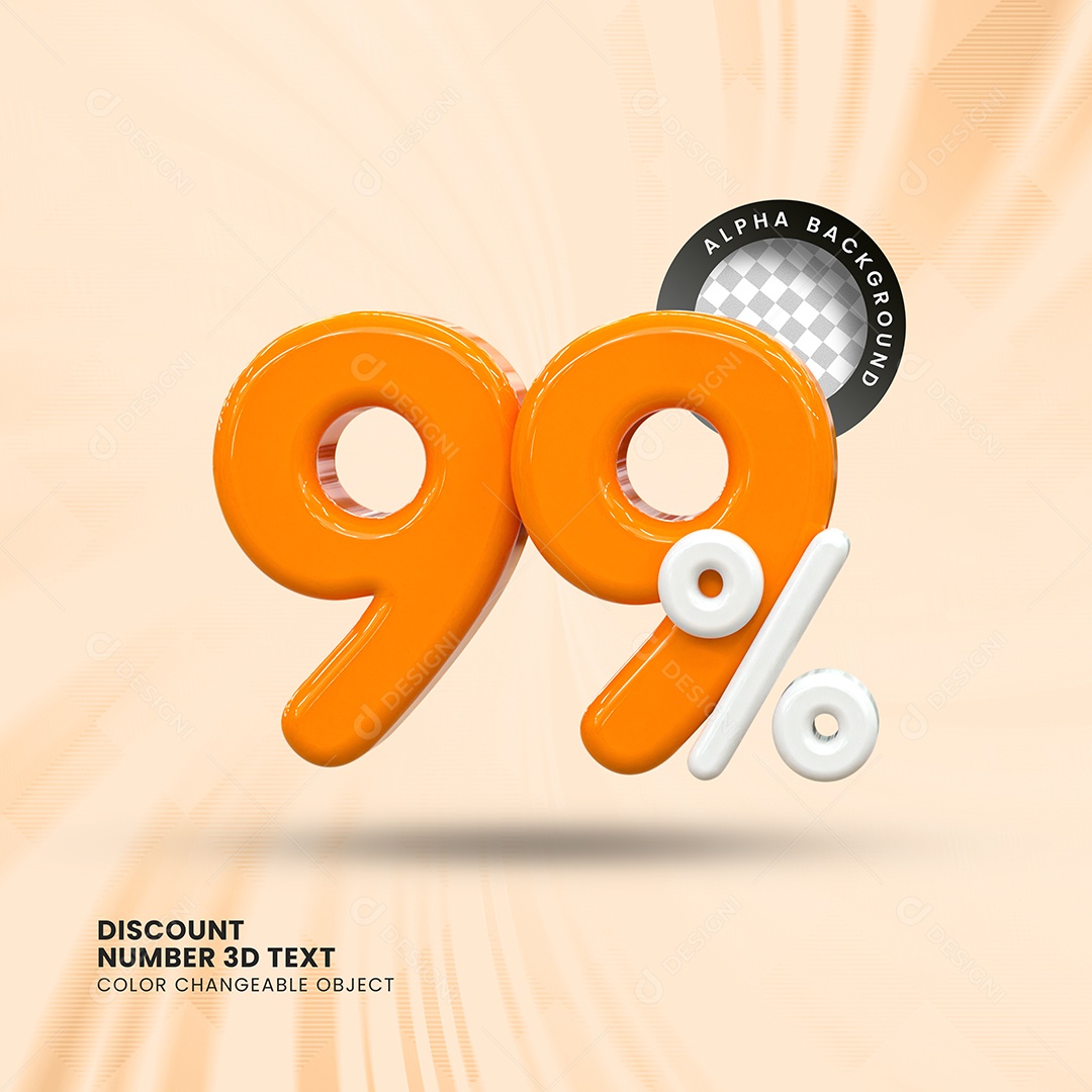 Número 99% Desconto Elemento 3D Laranja Branco para Composição PSD