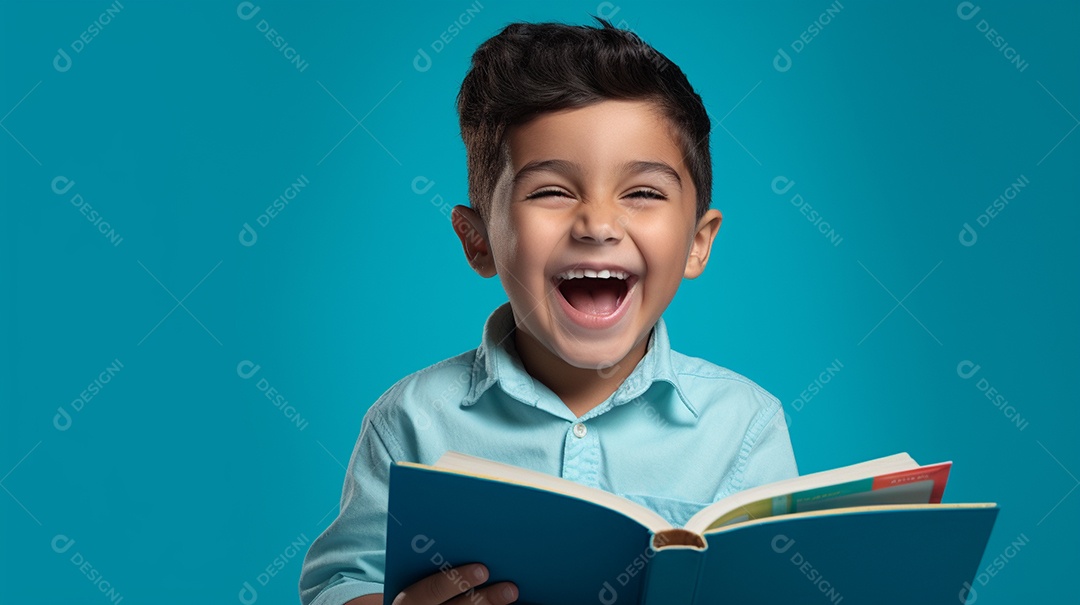 Criança feliz lendo um livro