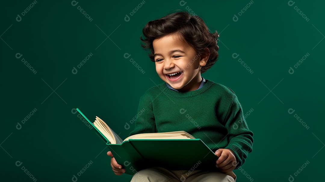 Criança feliz lendo um livro