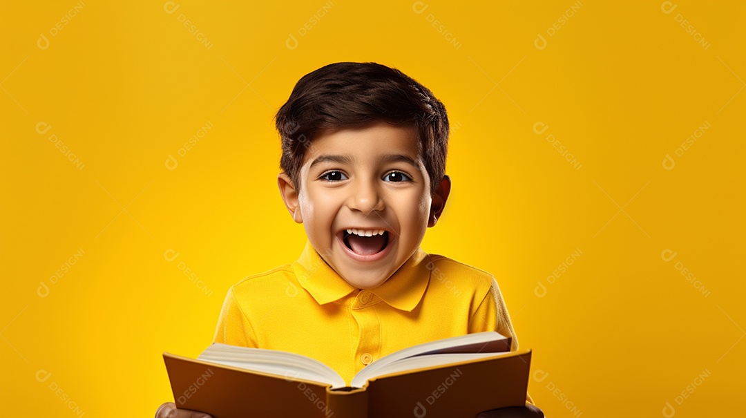 Criança feliz lendo um livro