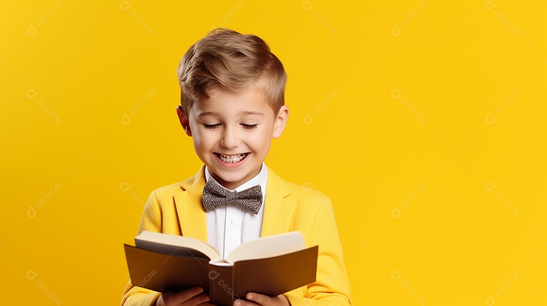 Criança feliz lendo um livro