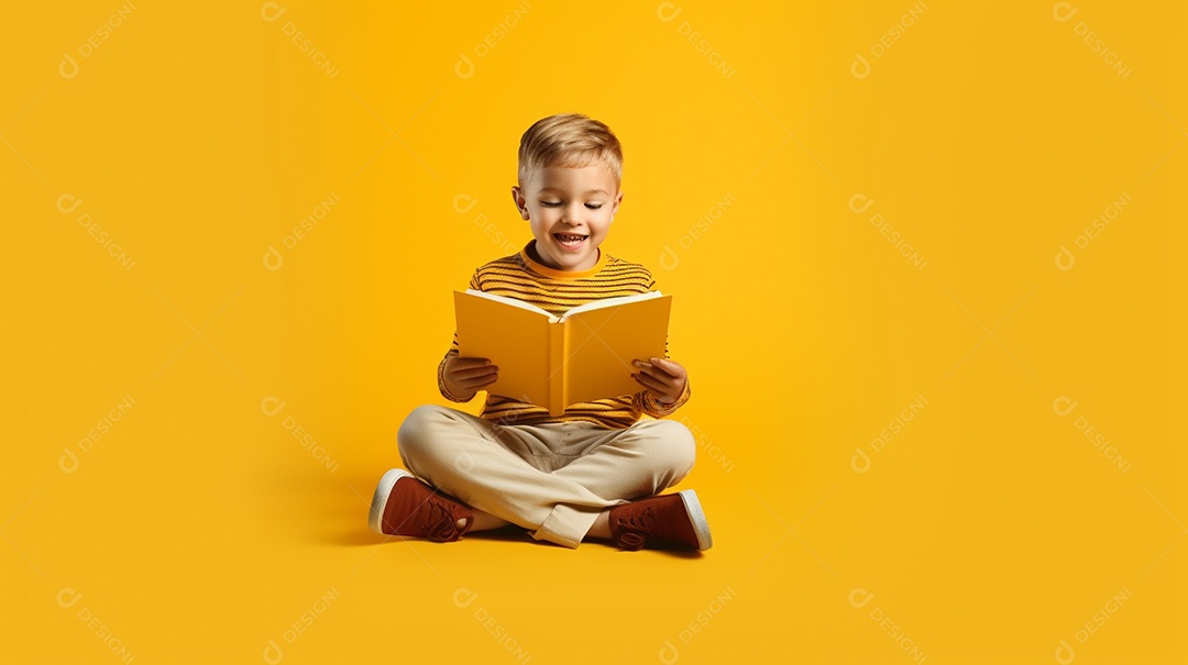 Criança feliz lendo um livro