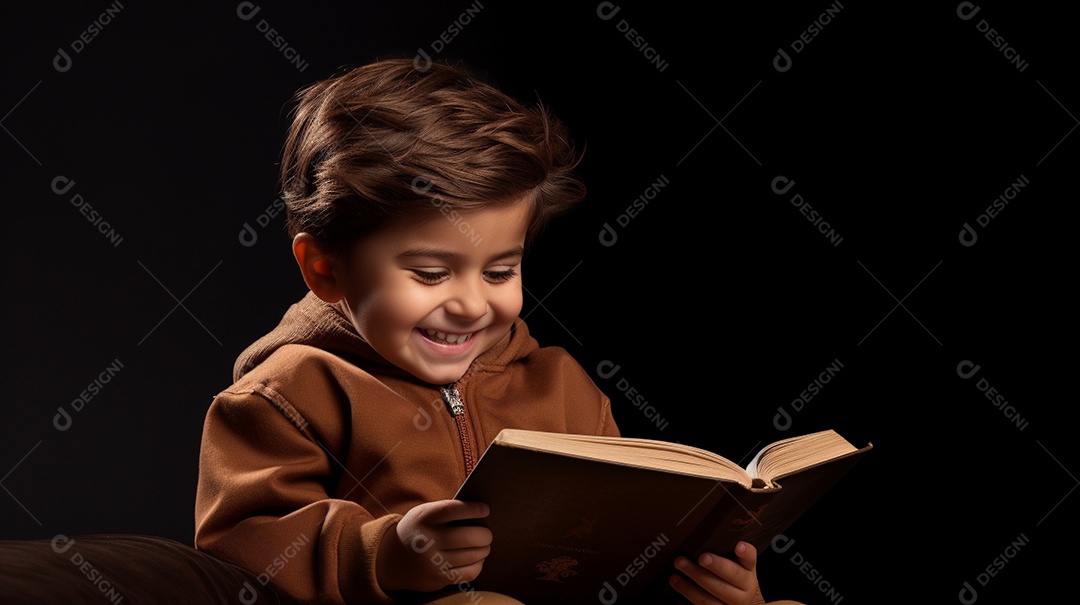 Criança feliz lendo um livro