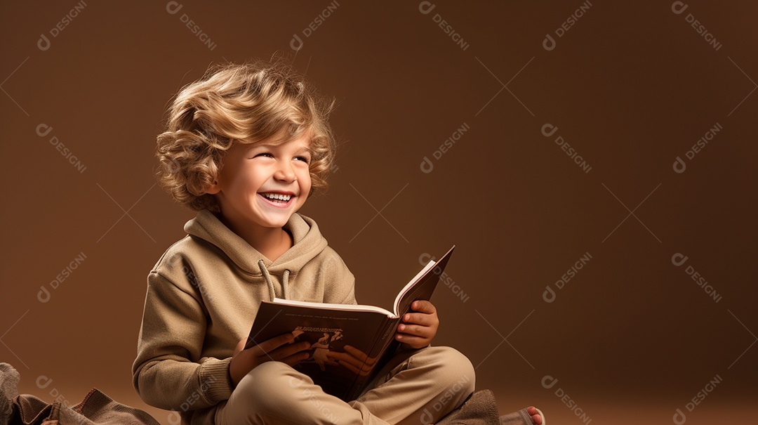 Criança feliz lendo um livro