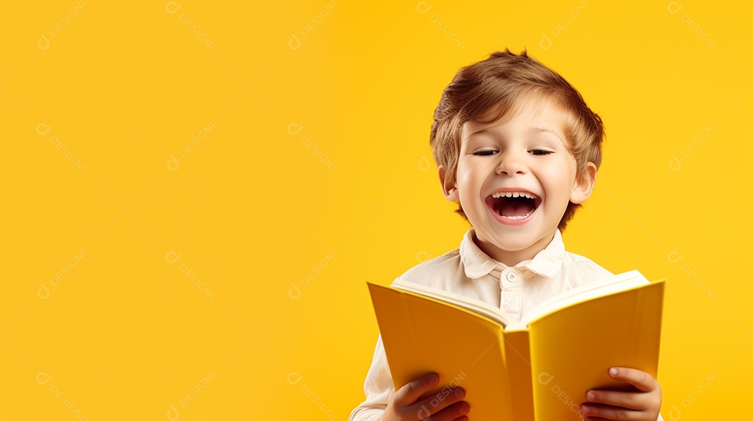 Criança feliz lendo um livro