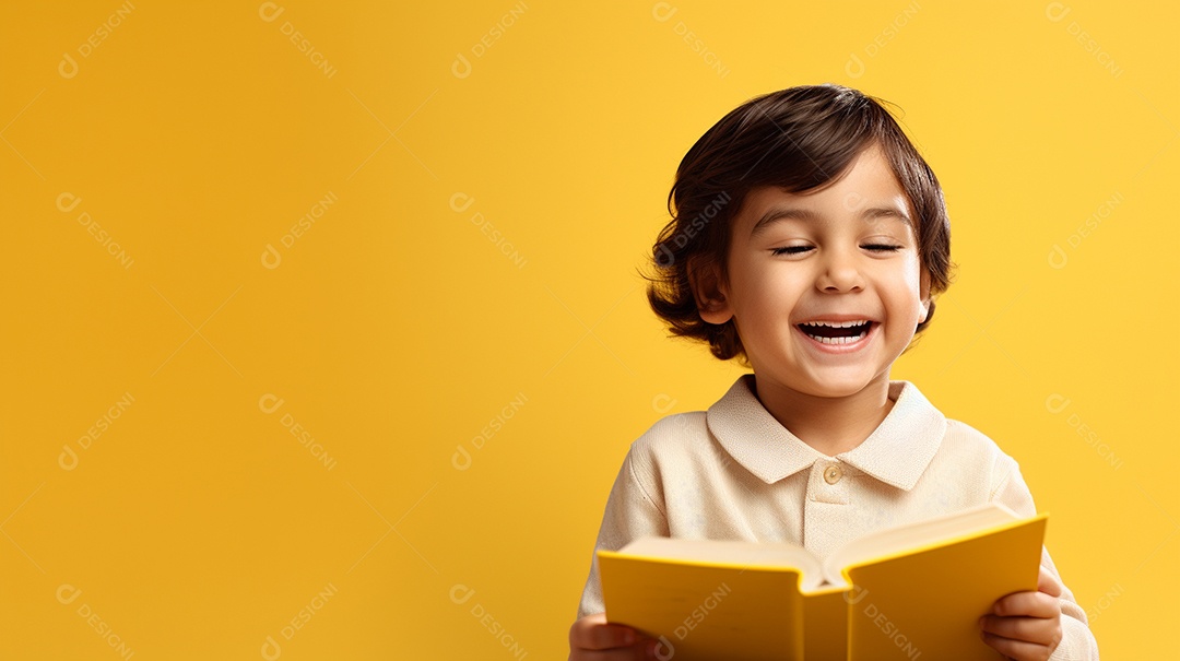 Criança feliz lendo um livro