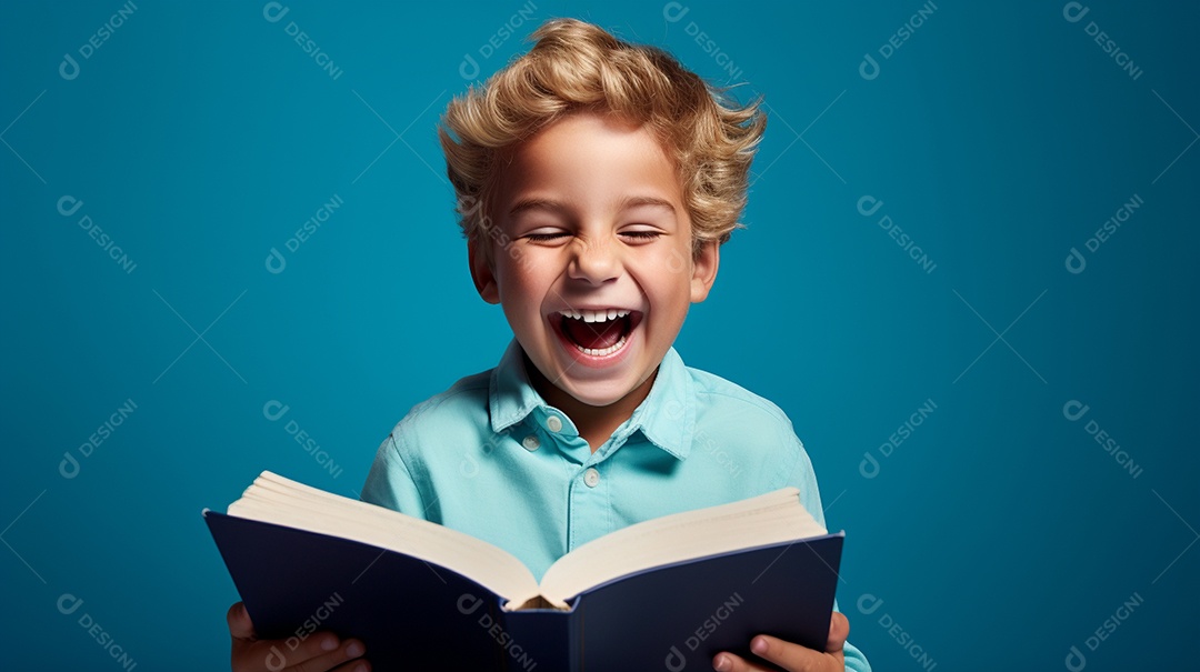 Criança feliz lendo um livro
