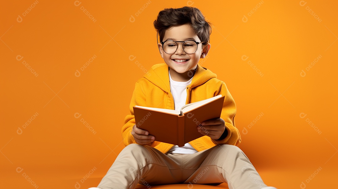 Criança feliz lendo um livro