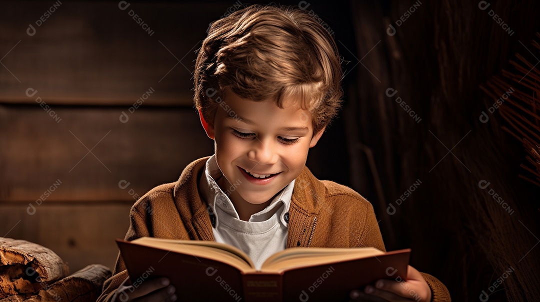 Criança feliz lendo um livro