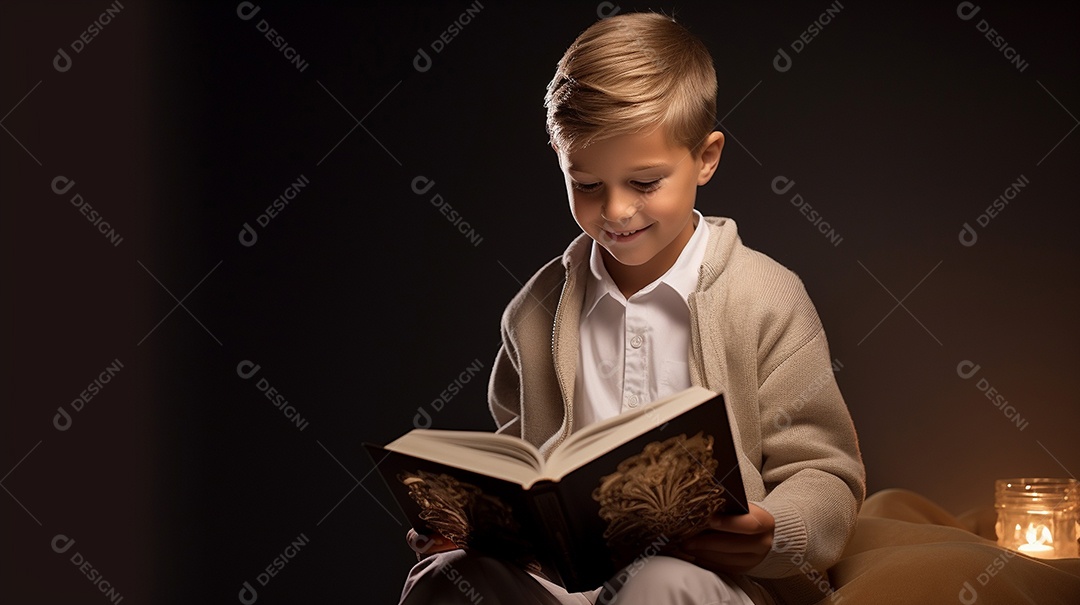 Criança feliz lendo um livro