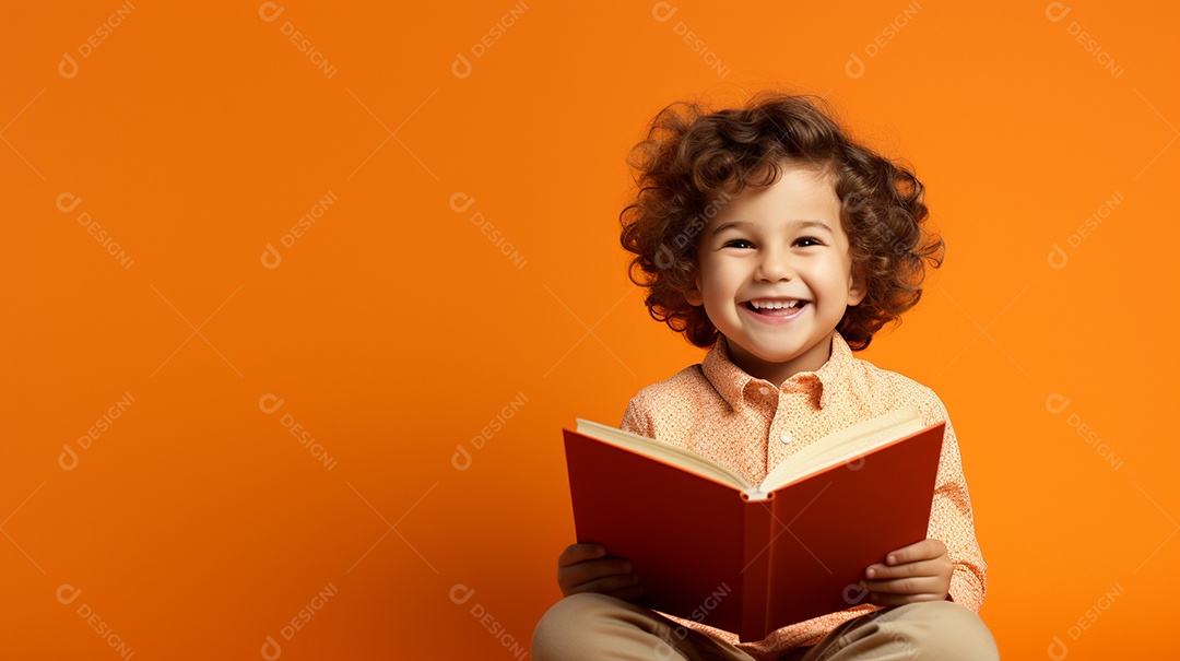 Criança feliz lendo um livro