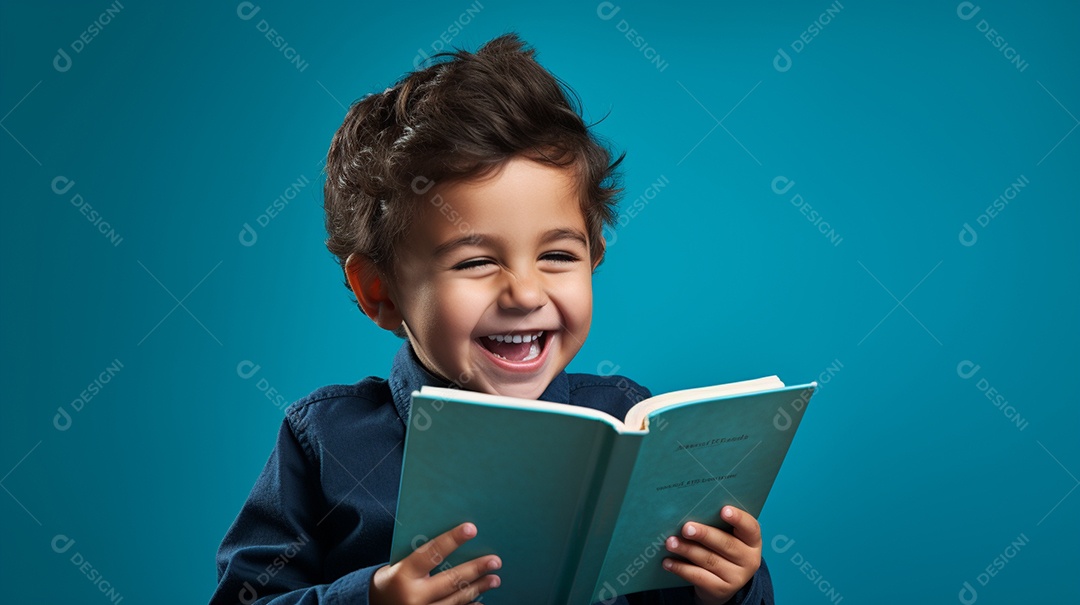 Criança feliz lendo um livro