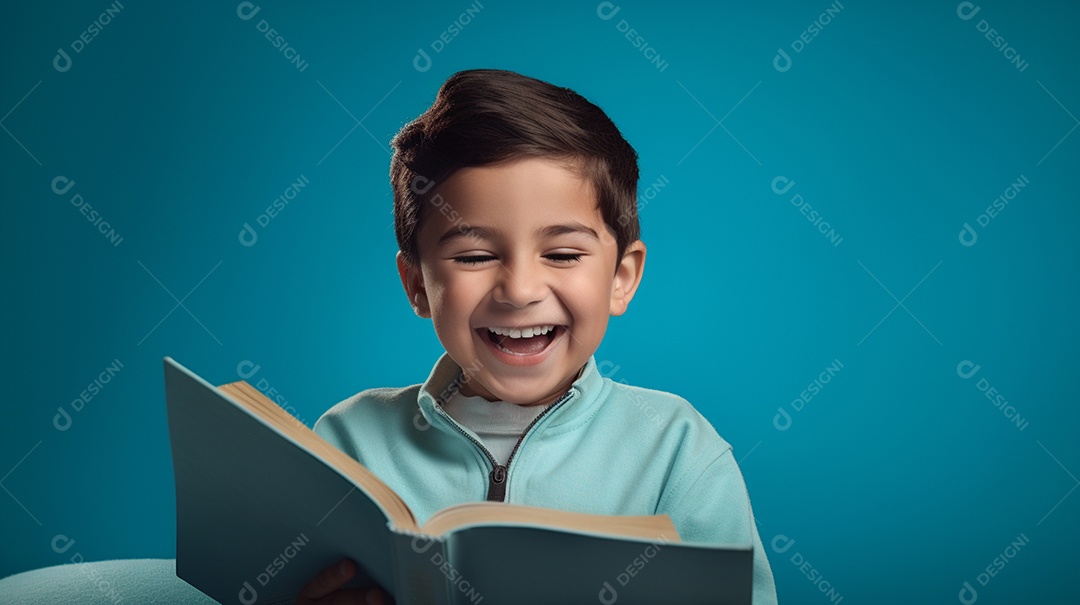 Criança feliz lendo um livro