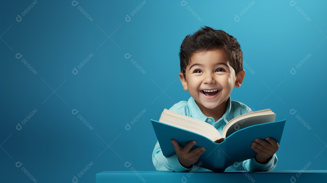 Criança feliz lendo um livro