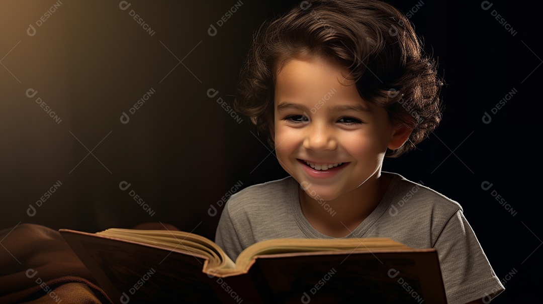 Criança feliz lendo um livro