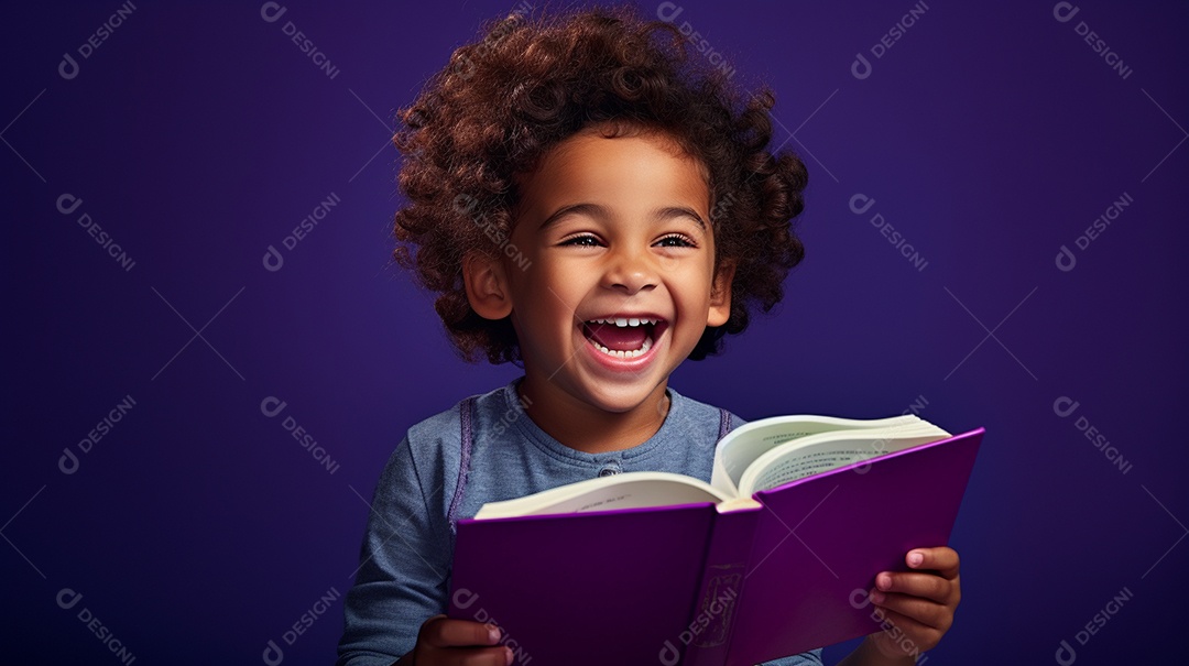 Criança feliz lendo um livro