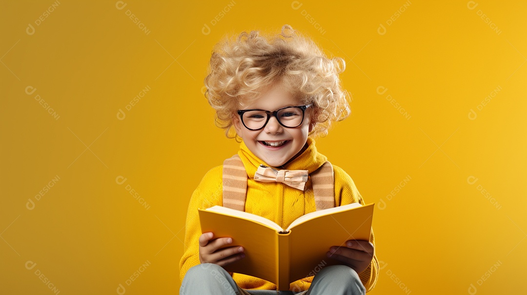 Criança feliz lendo um livro