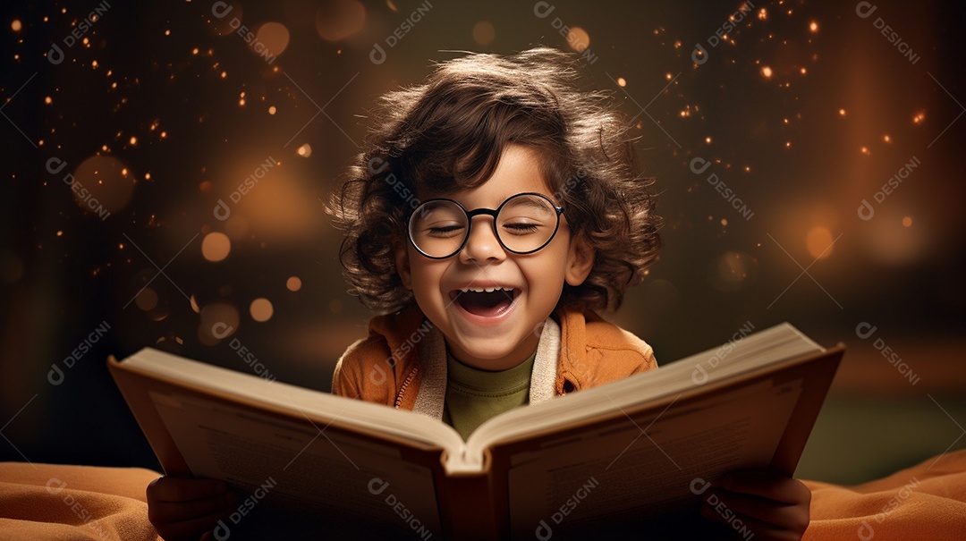 Criança feliz lendo um livro
